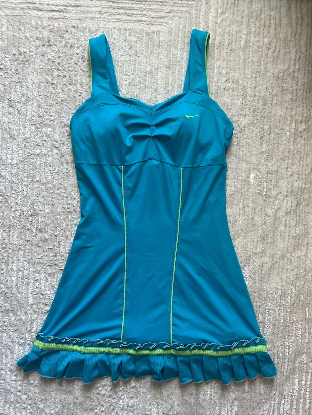 VINTAGE Nike DRI-Fit Teal Tennis Dress with Lime Trim Size S/M
